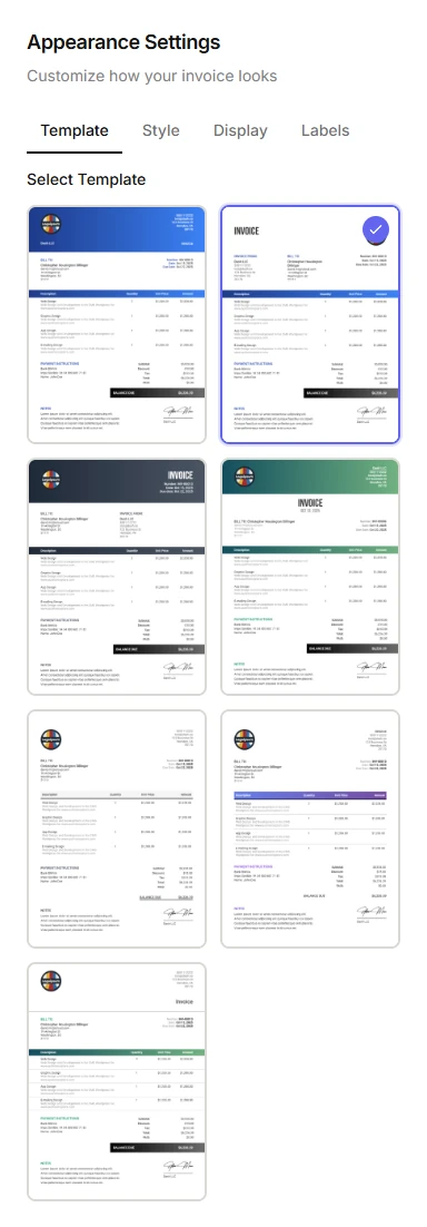 Invoice detail page showing line items and totals