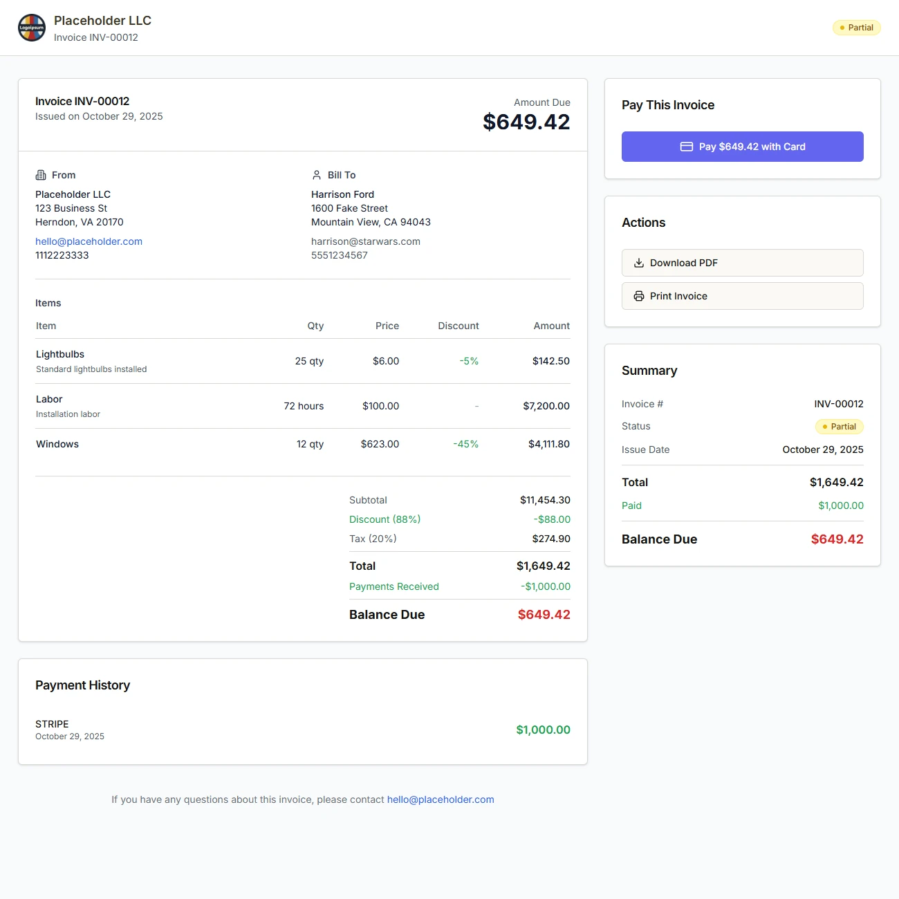 Invoice sharing options